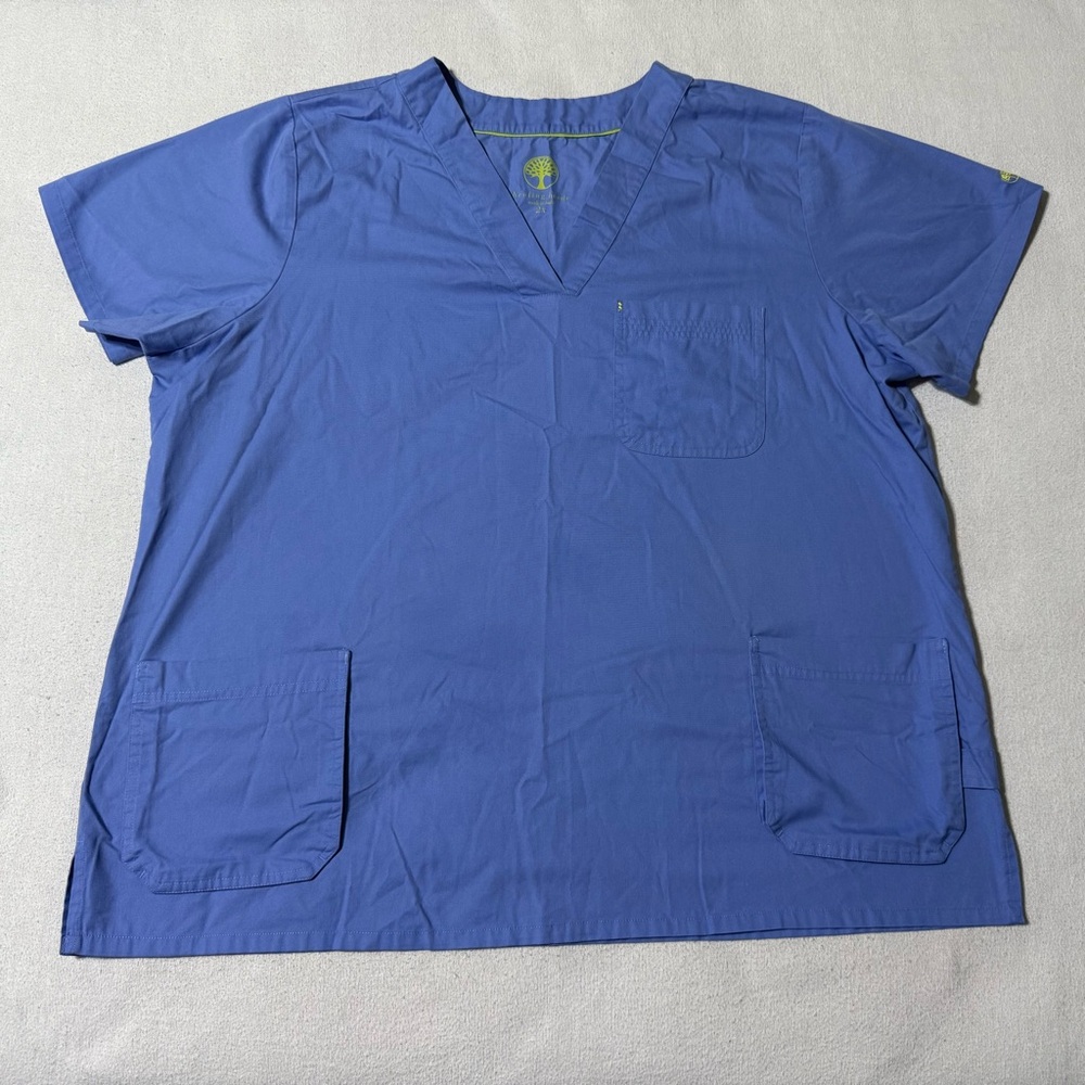 Healing Hands Scrub‎ Top V-Neck Blue Women's Size 2X